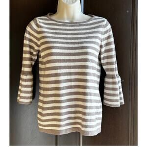Benedetta B Wool Cashmere Sweater Striped Bell Sleeves Taupe Cream Women's Med